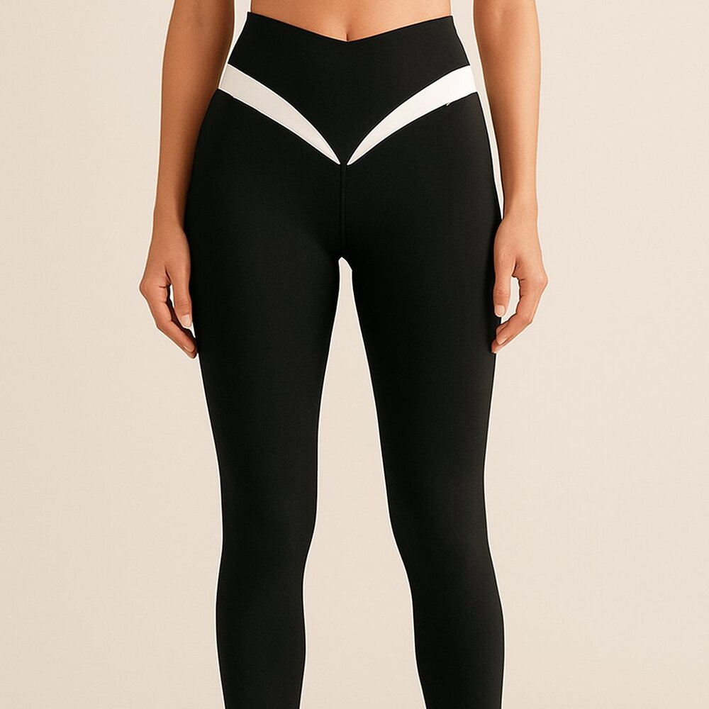 Shein Black and White High-Waisted V-Cut Leggings Athleisure Sculpting pants NWT